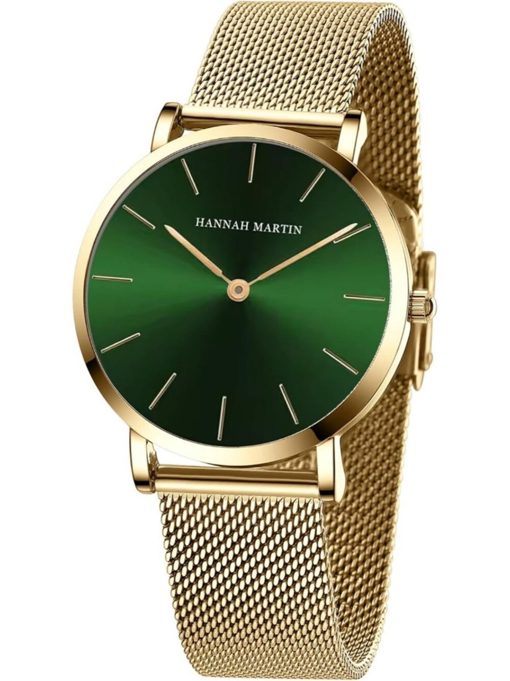 Women's Green/Gold Luxury Vintage Round Case Stainless Steel Band Wrist Watches